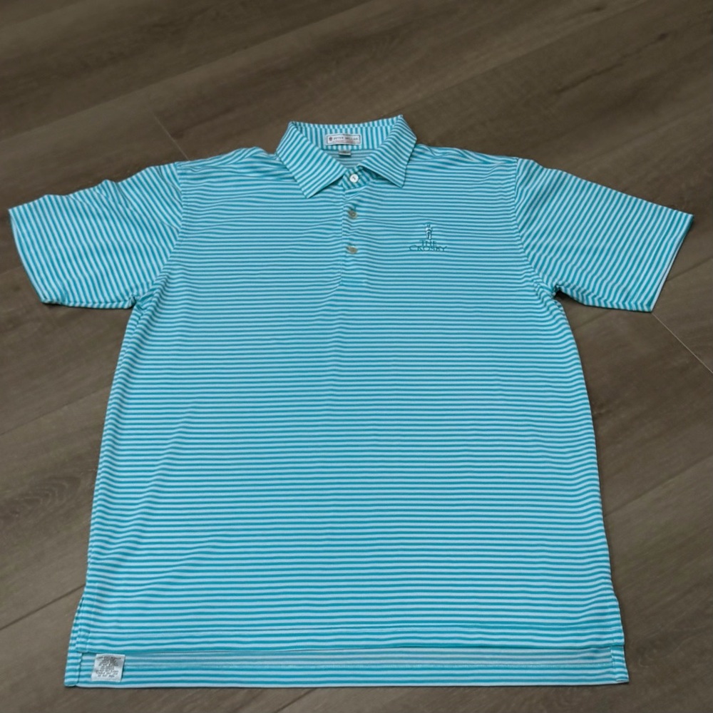 Peter Millar Summer Comfort The Crosby Green White Stripe Polo Shirt Men Large - Picture 7 of 8